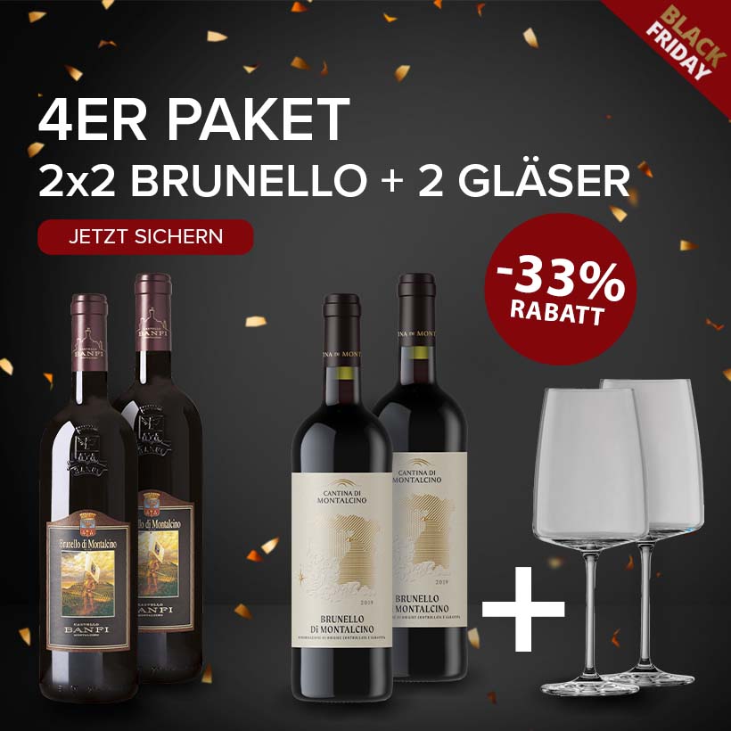 BLACK WEEK 4x Brunello di Montalcino + Zwiesel Gläser Set