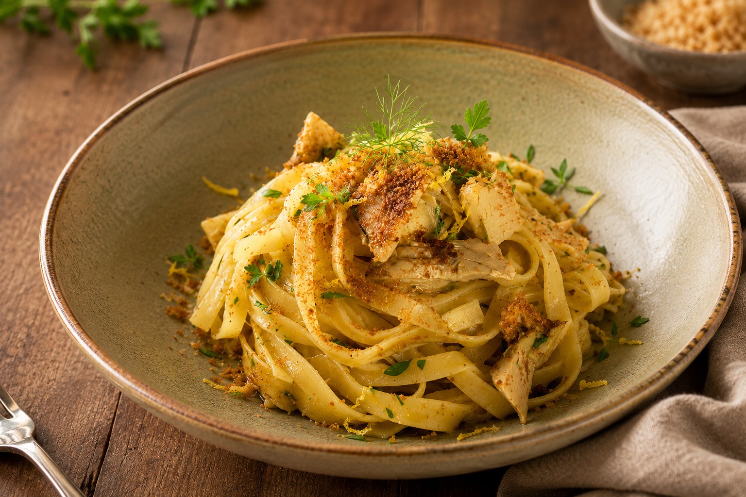 Tagliatelle mit gegrillten Artischocken und Bottarga von Casa Rinaldi