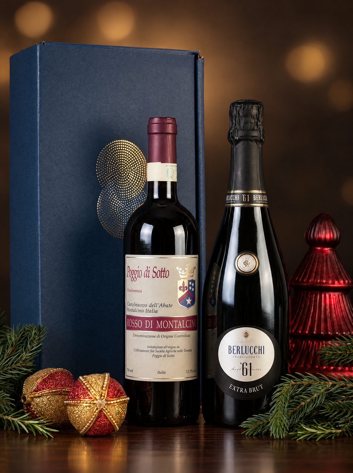 Firmenpräsent Franciacorta e Montalcino mit Rosso di Montalcino und Franciacorta