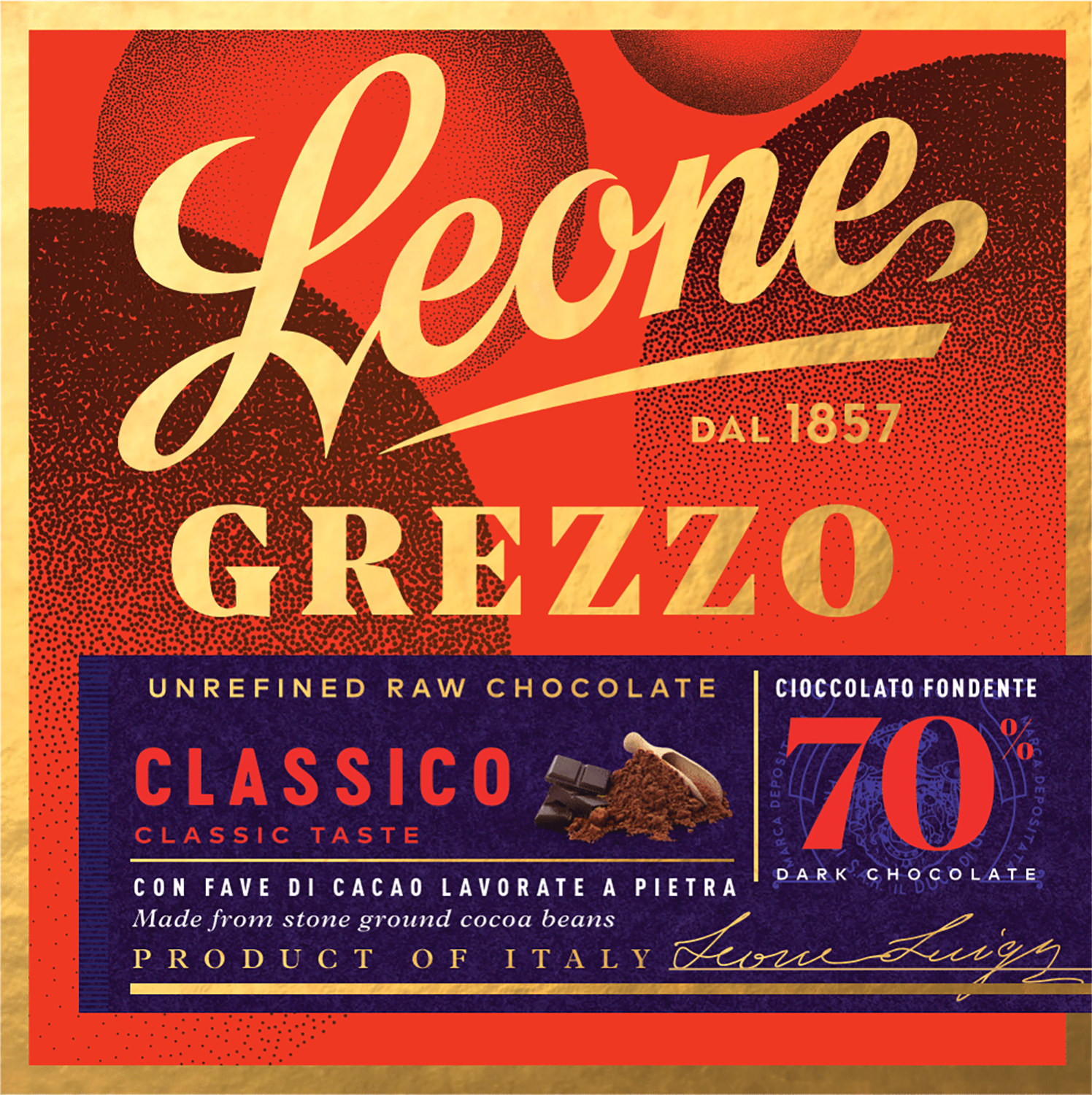 Pastiglie Leone Dunkle Rohschokolade mit 70 % Kakao „Grezzo“ 70 g