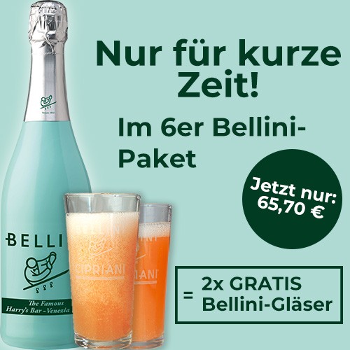 6 Flaschen Bellini + 2 Bellini-Gläser GRATIS