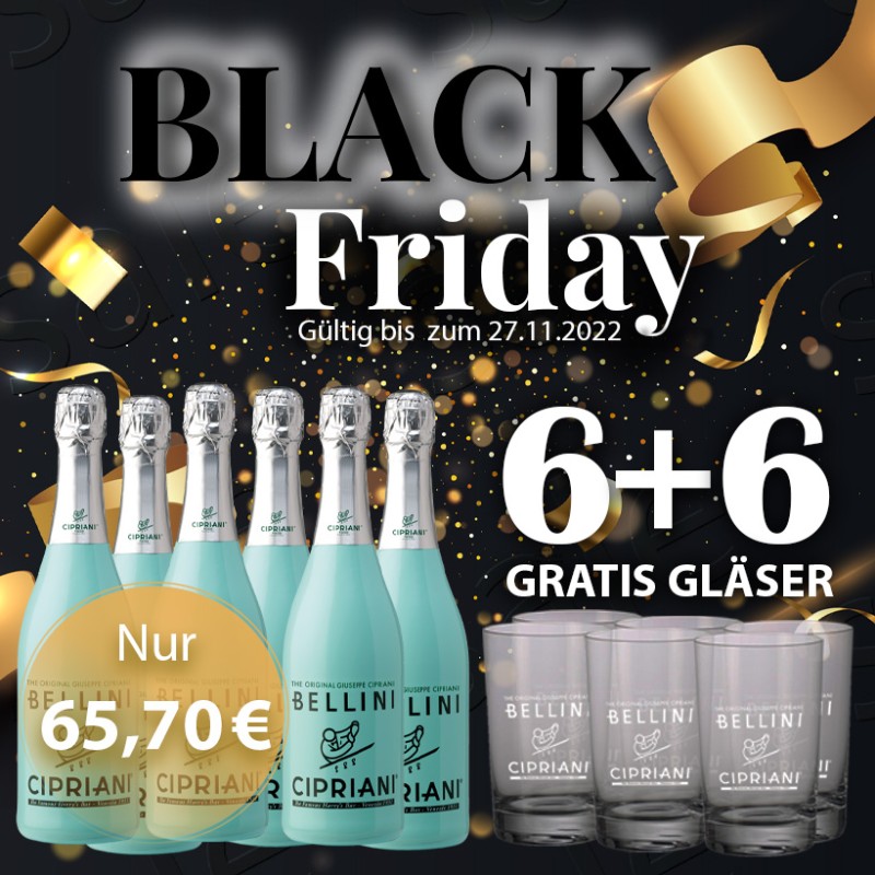 Black Friday 2022: 6 Flaschen Bellini + 6 Gläser GRATIS