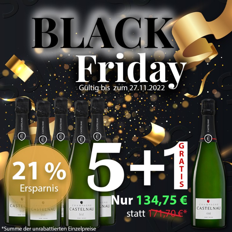 Black Friday 2022: Champagner Castelnau Brut 5 + 1 Brut Rosé GRATIS